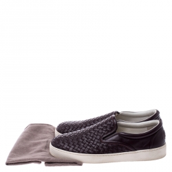 Pre Owned Bottega Veneta Burgundy Intrecciato Leather Slip On Sneakers Size 42