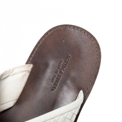 Pre Owned Bottega Veneta White Criss Cross Intrecciato Leather Flat Slides Size 43