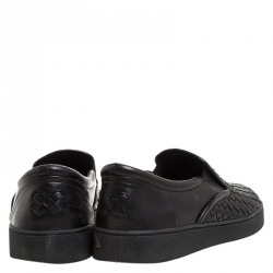 Pre Owned Bottega Veneta Black Intrecciato Leather Dodger Slip-on Sneakers Size 42