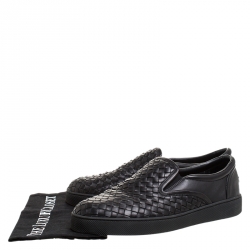 Pre Owned Bottega Veneta Black Intrecciato Leather Dodger Slip-on Sneakers Size 42