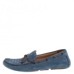 مملوكة مسبقًا Bottega Veneta Blue Intrecciato Suede Bow Slip On Loafers Size 43