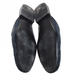 Pre Owned Bottega Veneta Navy Blue Intrecciato Leather Fiandra Mules Size 42