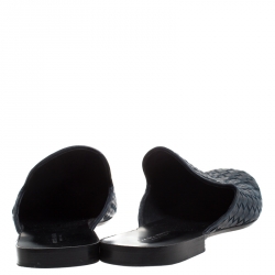 Pre Owned Bottega Veneta Navy Blue Intrecciato Leather Fiandra Mules Size 42