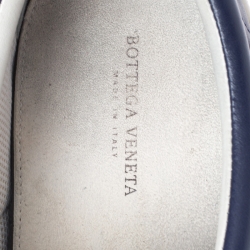 Pre Owned Bottega Veneta Dark Blue Intrecciato Leather Slip On Sneakers Size 42