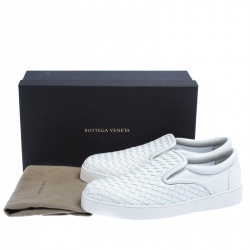 Bottega Veneta White Intrecciato Leather Dodger Slip On Sneakers Size 43