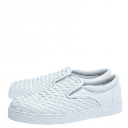Bottega Veneta White Intrecciato Leather Dodger Slip On Sneakers Size 43