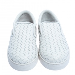 Bottega Veneta White Intrecciato Leather Dodger Slip On Sneakers Size 43