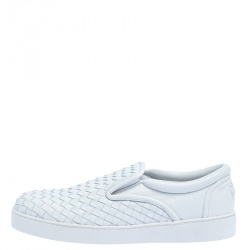 Bottega Veneta White Intrecciato Leather Dodger Slip On Sneakers Size 43