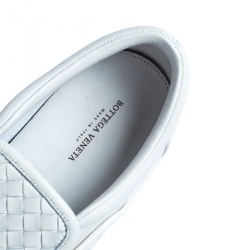 Bottega Veneta White Intrecciato Leather Dodger Slip On Sneakers Size 43