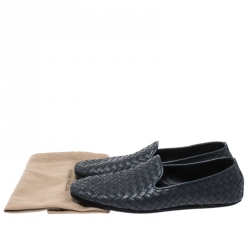 Pre Owned Bottega Veneta Blue Intrecciato Leather Smoking Slippers Size 40.5