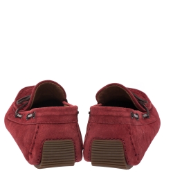 مملوكة مسبقًا Bottega Veneta Red Intrecciato Suede Bow Slip On Loafers Size 42