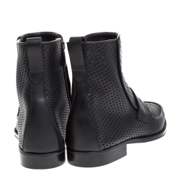 Pre Owned Bottega Veneta Black Perforated Leather Loafer Boots Size 40