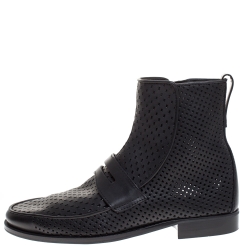 Pre Owned Bottega Veneta Black Perforated Leather Loafer Boots Size 40