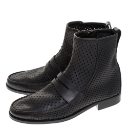 Pre Owned Bottega Veneta Black Perforated Leather Loafer Boots Size 40