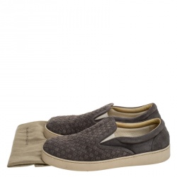 Bottega Veneta Grey Intrecciato Suede Slip On Sneakers Size 43