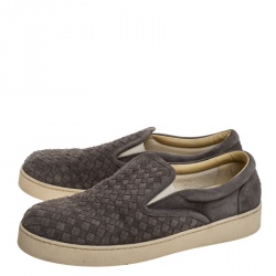 Bottega Veneta Grey Intrecciato Suede Slip On Sneakers Size 43