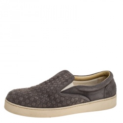 Bottega Veneta Grey Intrecciato Suede Slip On Sneakers Size 43