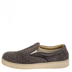Bottega Veneta Grey Intrecciato Suede Slip On Sneakers Size 43