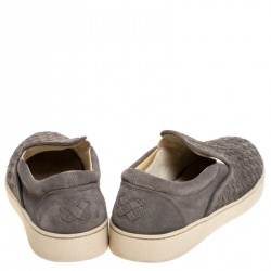 Bottega Veneta Grey Intrecciato Suede Slip On Sneakers Size 43
