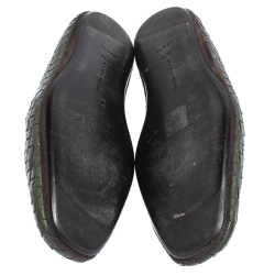 Pre Owned Bottega Veneta Green Intrecciato Leather Smoking Slippers Size 40.5