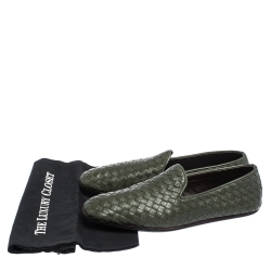 Pre Owned Bottega Veneta Green Intrecciato Leather Smoking Slippers Size 40.5