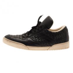 Pre Owned Bottega Veneta Black Intrecciato Leather Sneakers Size 46