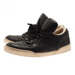 Pre Owned Bottega Veneta Black Intrecciato Leather Sneakers Size 46