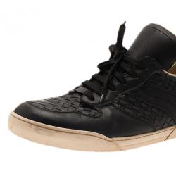 Pre Owned Bottega Veneta Black Intrecciato Leather Sneakers Size 46