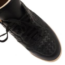 Pre Owned Bottega Veneta Black Intrecciato Leather Sneakers Size 46