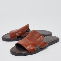Bottega Veneta Brown Leather Flat Slides Size 43
