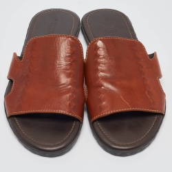 Bottega Veneta Brown Leather Flat Slides Size 43