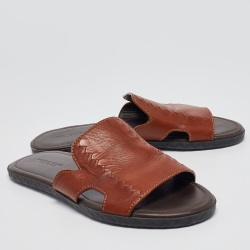 Bottega Veneta Brown Leather Flat Slides Size 43