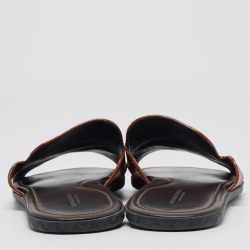 Bottega Veneta Brown Leather Flat Slides Size 43
