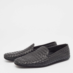Pre Owned Bottega Veneta Black Intrecciato Leather Smoking Slippers Size 41