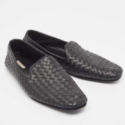 Pre Owned Bottega Veneta Black Intrecciato Leather Smoking Slippers Size 41