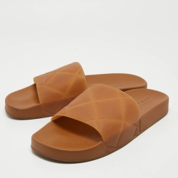 Pre Owned Bottega Veneta Brown Intrecciato Rubber Slides Size 42