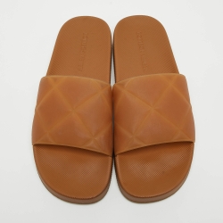 Pre Owned Bottega Veneta Brown Intrecciato Rubber Slides Size 42