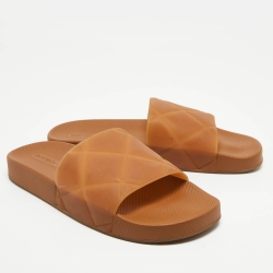Pre Owned Bottega Veneta Brown Intrecciato Rubber Slides Size 42