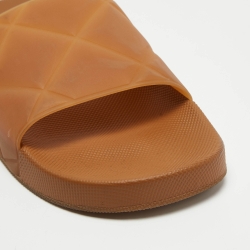 Pre Owned Bottega Veneta Brown Intrecciato Rubber Slides Size 42