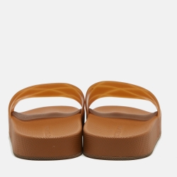 Pre Owned Bottega Veneta Brown Intrecciato Rubber Slides Size 42