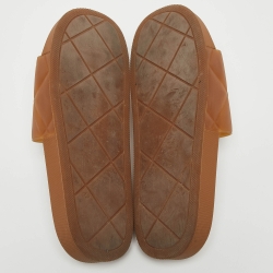 Pre Owned Bottega Veneta Brown Intrecciato Rubber Slides Size 42