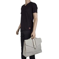Bottega Veneta Grey Intrecciato Leather Crocodile Trim Briefcase 