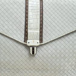 Bottega Veneta Grey Intrecciato Leather Crocodile Trim Briefcase 