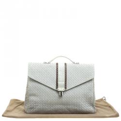 Bottega Veneta Grey Intrecciato Leather Crocodile Trim Briefcase 
