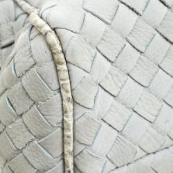 Bottega Veneta Grey Intrecciato Leather Crocodile Trim Briefcase 