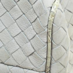 Bottega Veneta Grey Intrecciato Leather Crocodile Trim Briefcase 