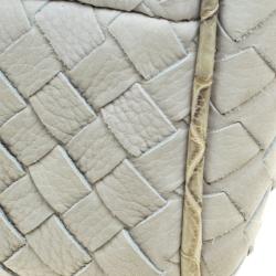 Bottega Veneta Grey Intrecciato Leather Crocodile Trim Briefcase 