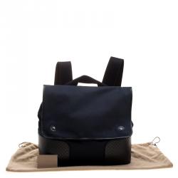 Bottega Veneta Navy Blue/Black Canvas and Intrecciato Leather Backpack 