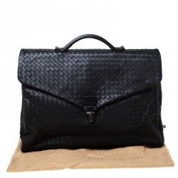 Pre Owned Bottega Veneta Black Intrecciato Leather Briefcase  