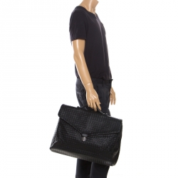 Pre Owned Bottega Veneta Black Intrecciato Leather Briefcase  